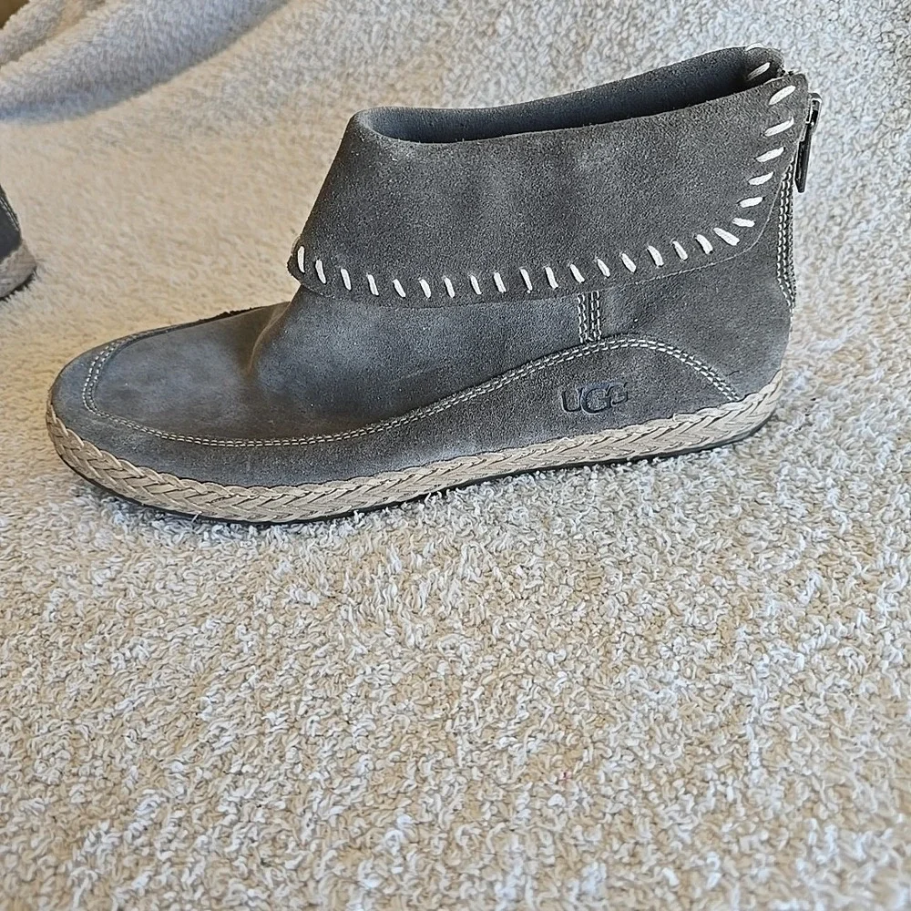 UGG Varney Women's Flat Ankle Boots Rear Zip‎ Booties Slate Gray Suede Sz 8.5